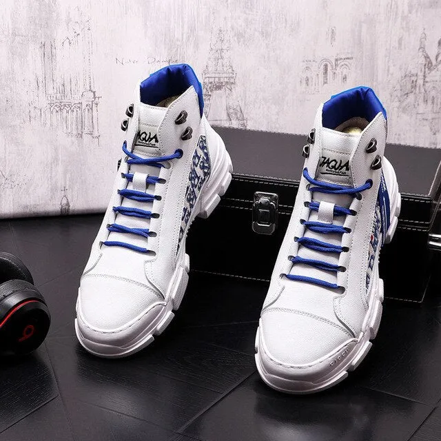 Leather Men Shoes Punk Sneakers Hip Hop High Tops