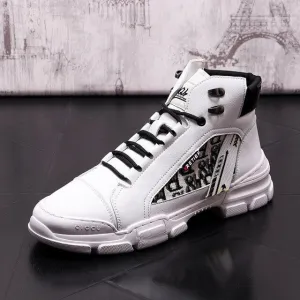 Leather Men Shoes Punk Sneakers Hip Hop High Tops