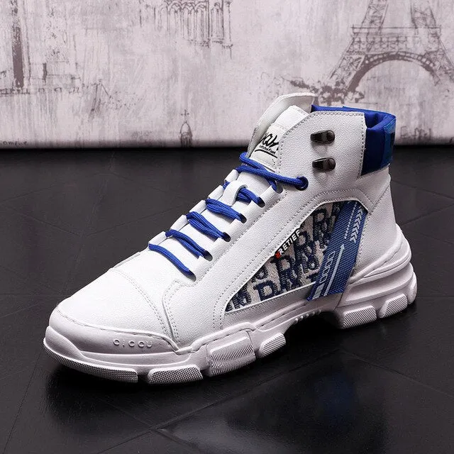 Leather Men Shoes Punk Sneakers Hip Hop High Tops