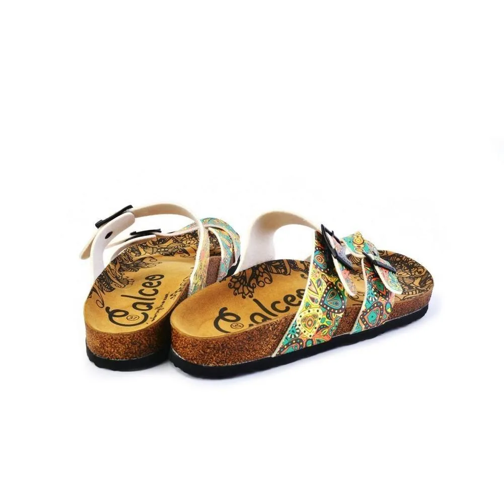 Light Blue and Orange, Yellow Drop Patterns Sandal - CAL1011