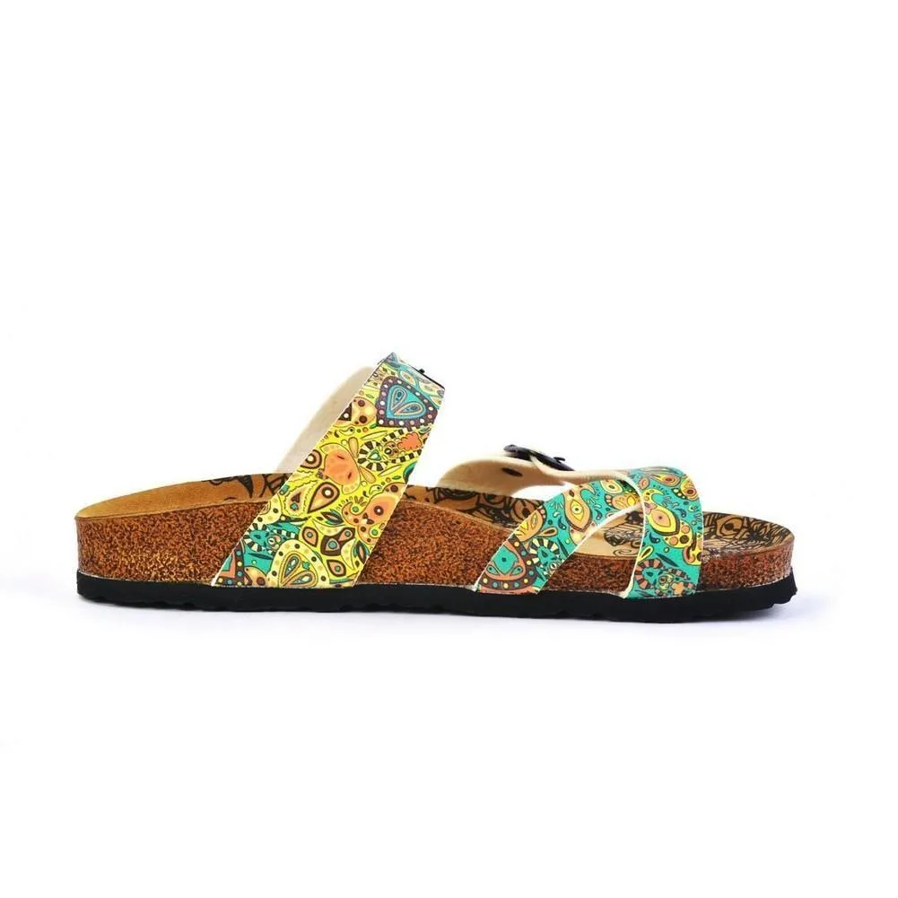 Light Blue and Orange, Yellow Drop Patterns Sandal - CAL1011