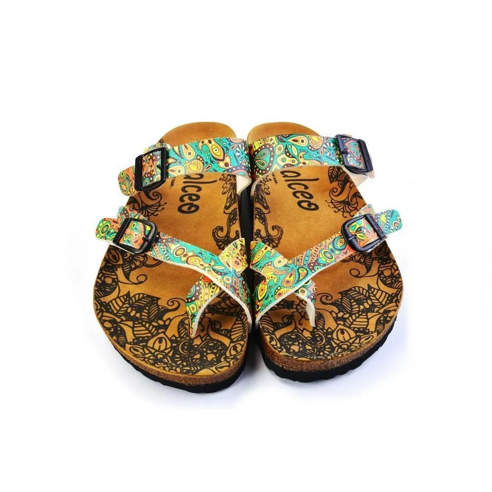 Light Blue and Orange, Yellow Drop Patterns Sandal - CAL1011