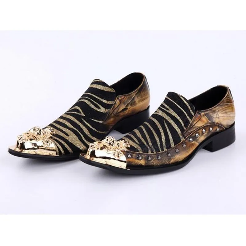 Luxury Metal Tip Formal Men Dress Shoes Leather Spikes Studded Men's Evening Wedding Party Shoes Plus Size