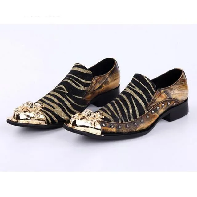Luxury Metal Tip Formal Men Dress Shoes Leather Spikes Studded Men's Evening Wedding Party Shoes Plus Size