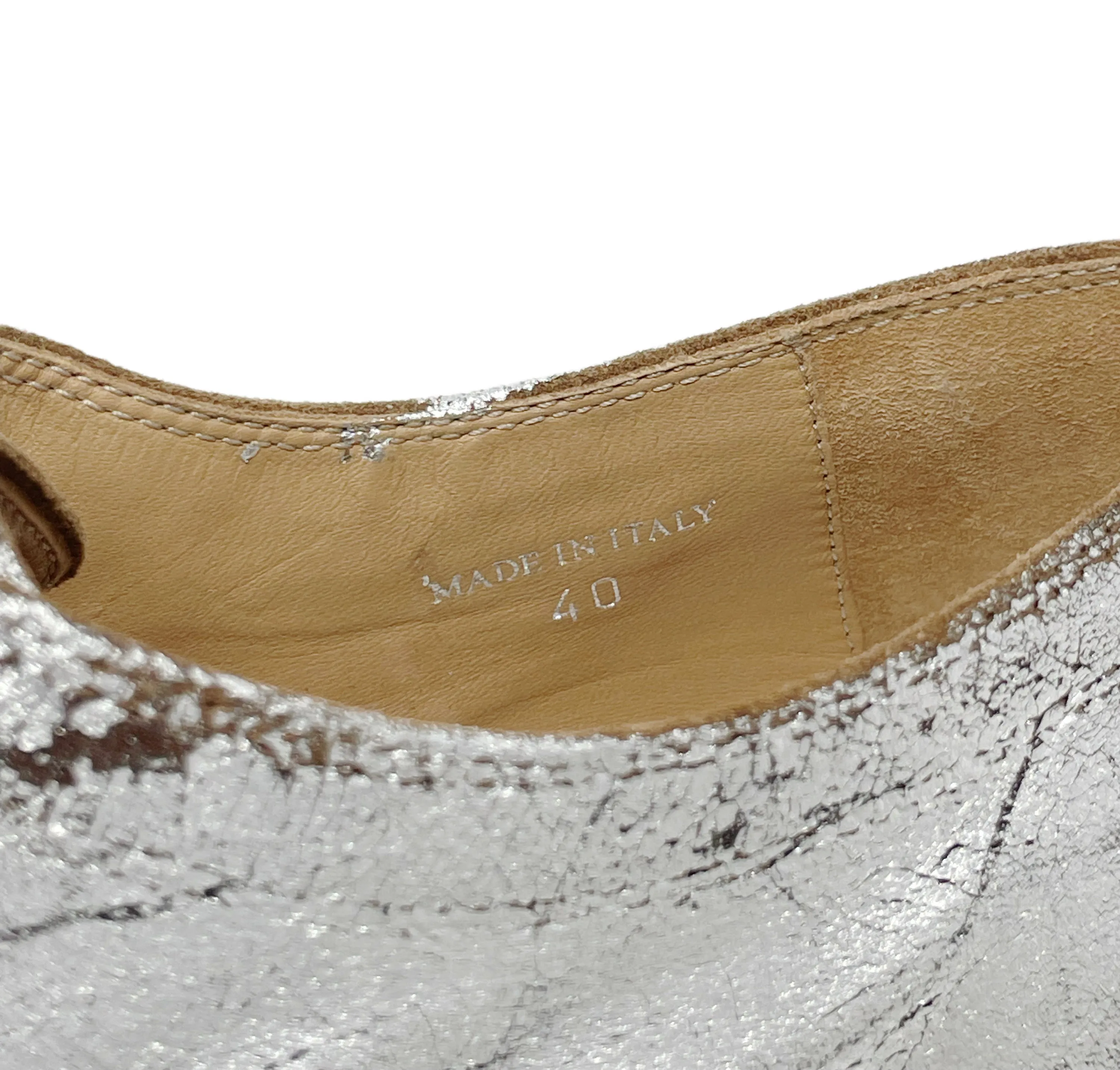 Maison Margiela Cracked Silver Tabi Oxford Shoes, 40 EU