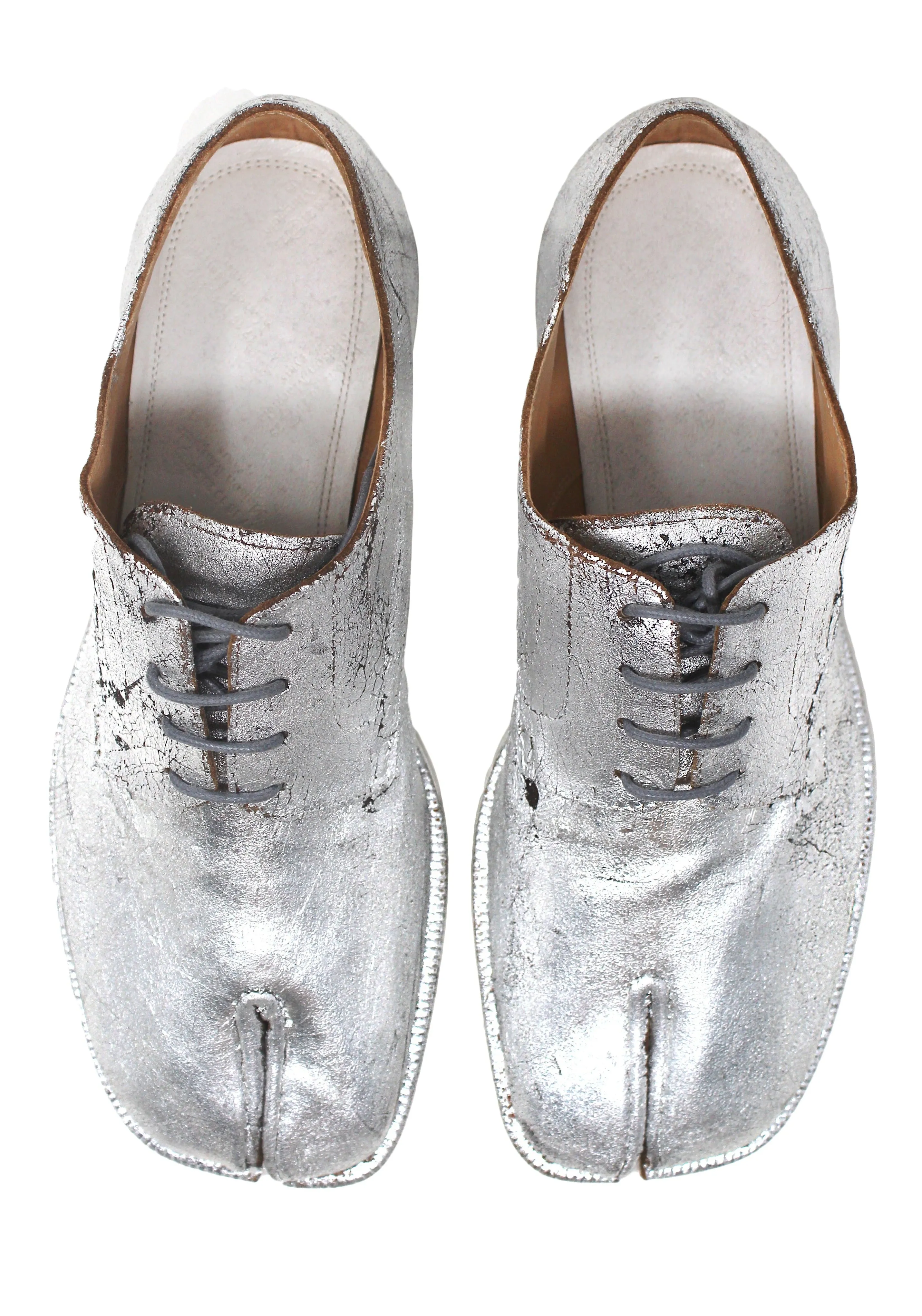 Maison Margiela Cracked Silver Tabi Oxford Shoes, 40 EU