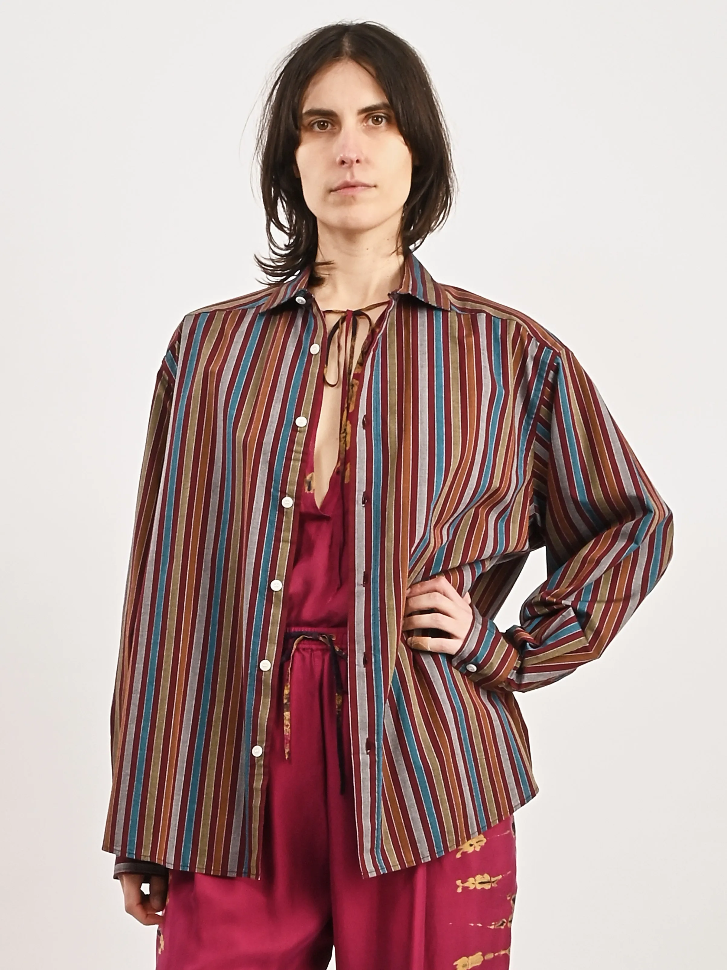 Maroon Multi Stripe Claude Shirt
