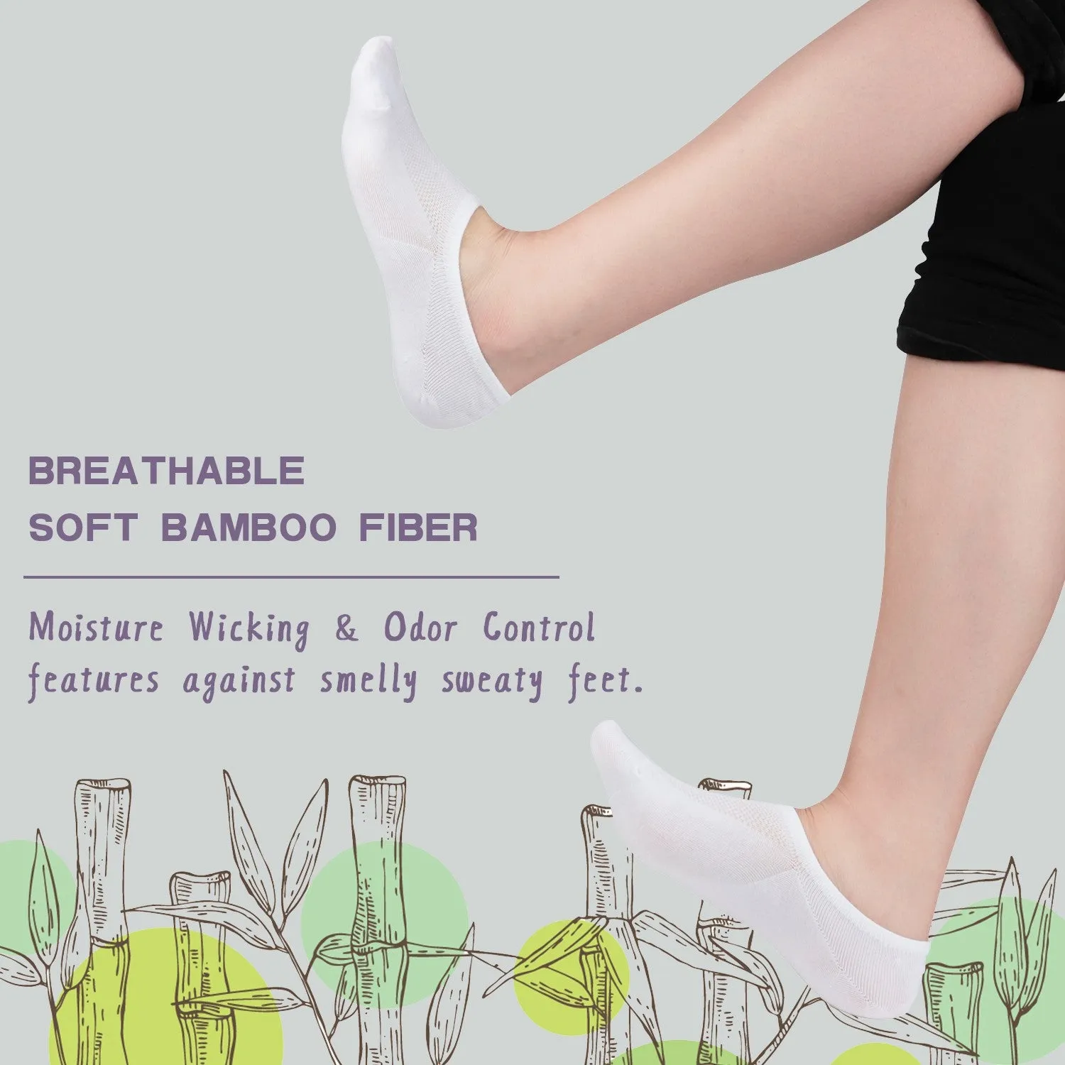 MD Wicking No Show Bamboo Socks Non Slip