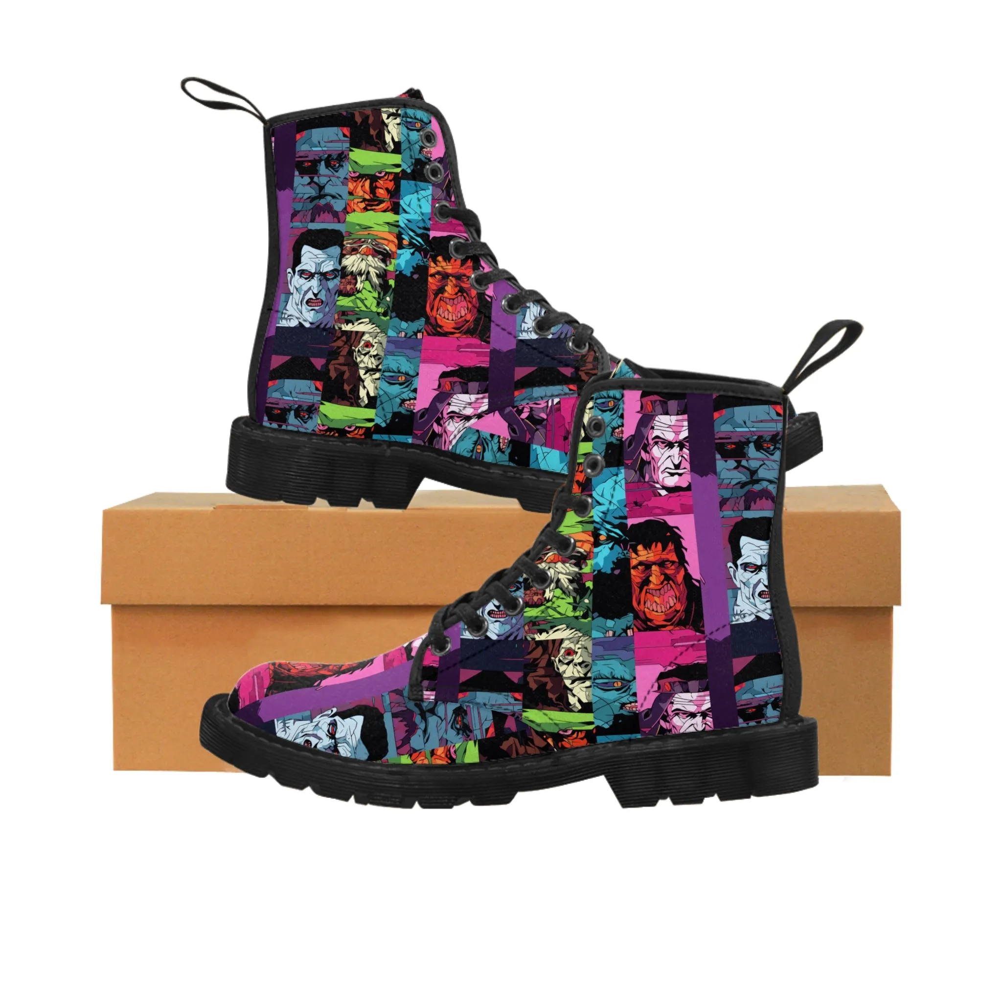 Men's Canvas Boots - Spooky Monsters Anime Beta