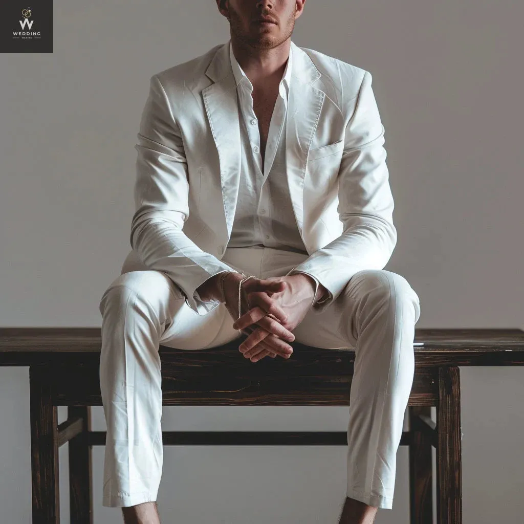 Men's Stylish White Two-Piece Suit | Custom & Bespoke Wedding Suits