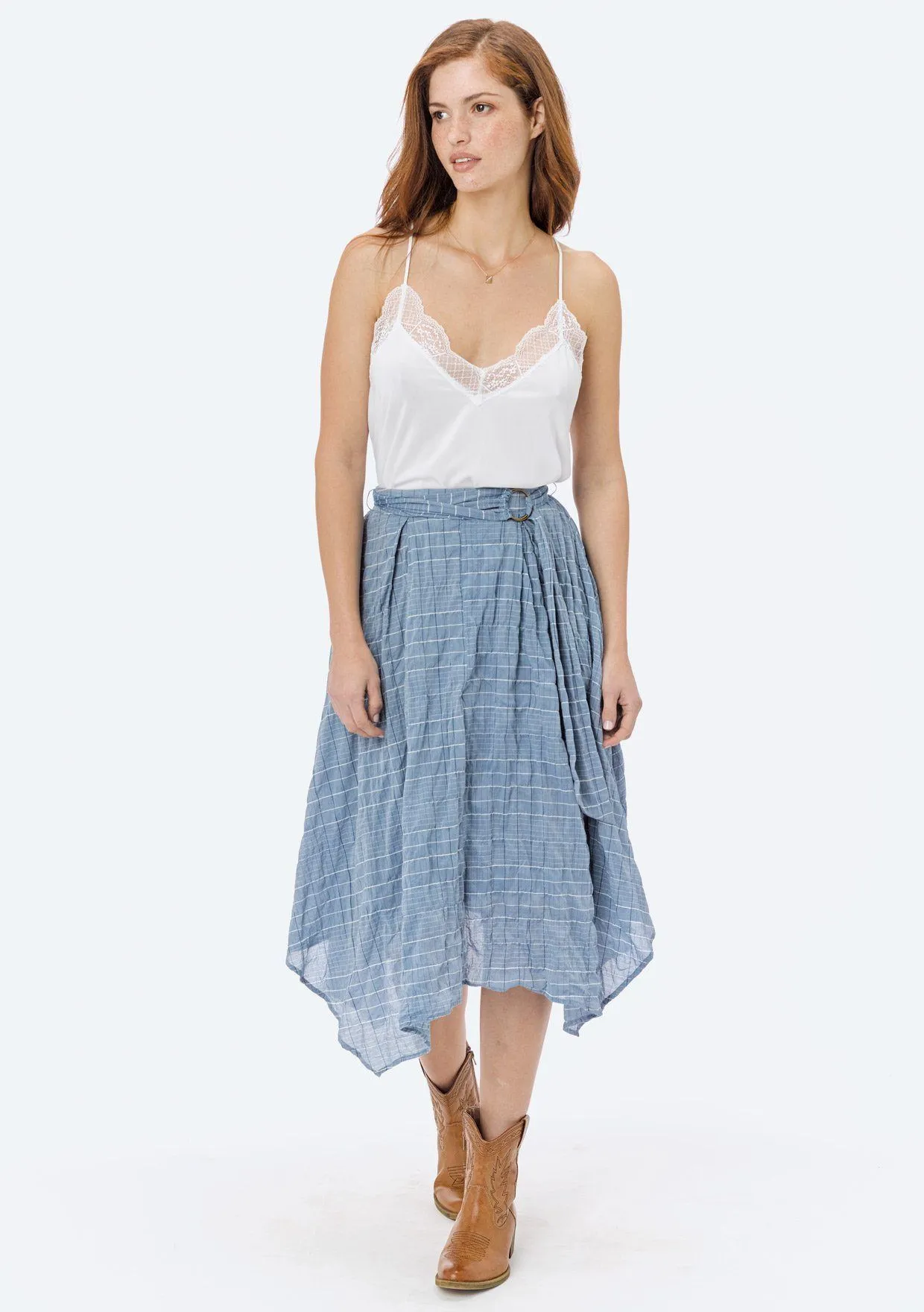 Neave Plaid Asymmetrical Skirt