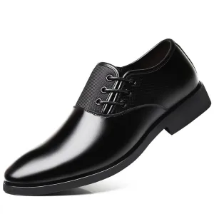 Non Skid Mens Black Premium Leather Dress Shoes -Oxford Lace Up Style Walking Shoes