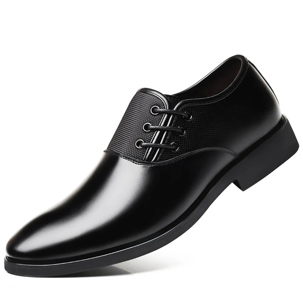 Non Skid Mens Black Premium Leather Dress Shoes -Oxford Lace Up Style Walking Shoes