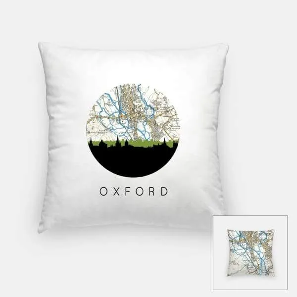 Oxford, England city skyline with vintage Oxford map