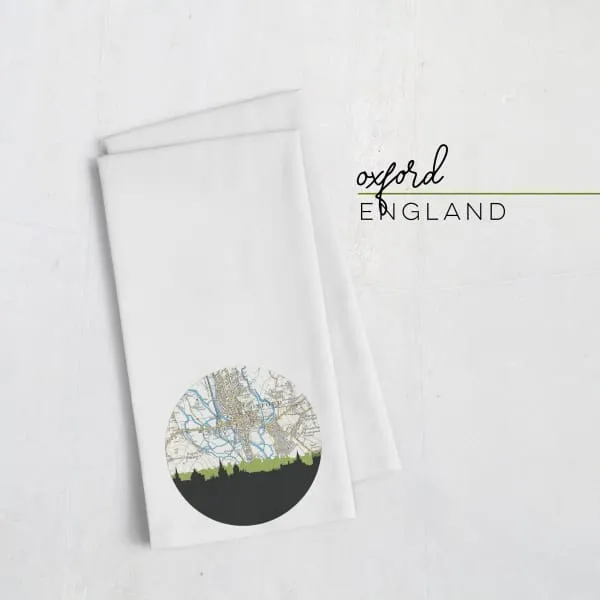Oxford, England city skyline with vintage Oxford map