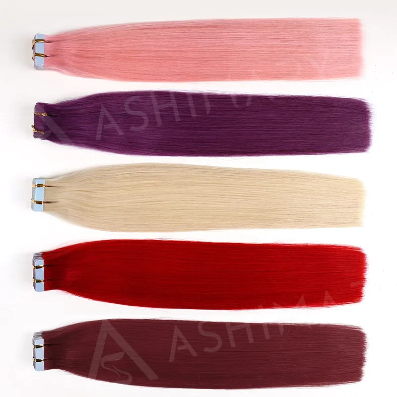 Peel & Tape Reusable Easy Tape In Hair Extensions Colored Human Hair 10Pcs/25g