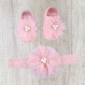 Pink baby socks and headband