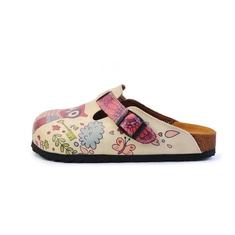 Pink, Blue, Red Flowers Pattern and Red Birds, White and Pink Love Written Owl Patterned Clogs - CAL374
