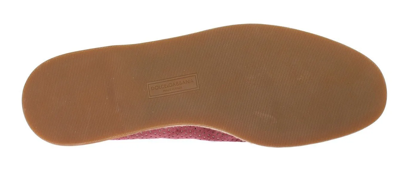 Pink Leather Breathable Holes Loafers