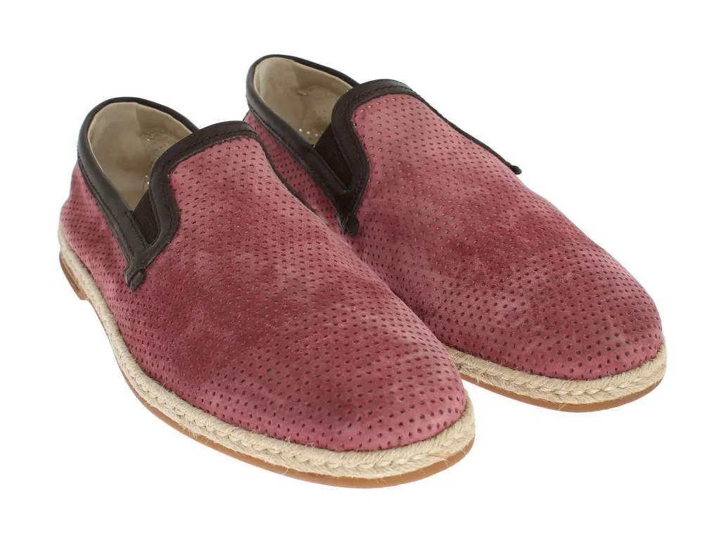 Pink Leather Breathable Holes Loafers