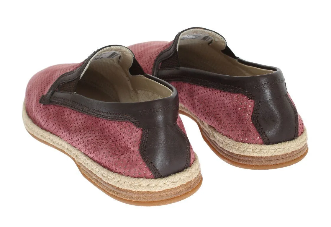 Pink Leather Breathable Holes Loafers