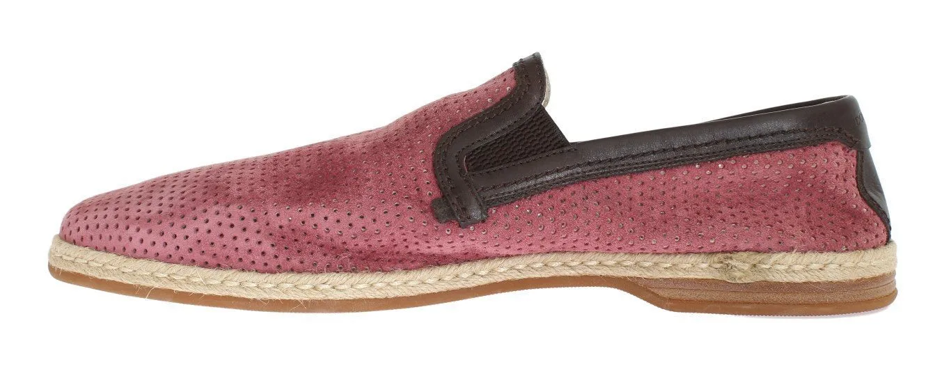 Pink Leather Breathable Holes Loafers