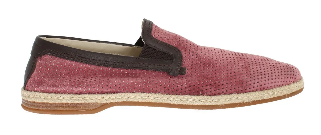 Pink Leather Breathable Holes Loafers