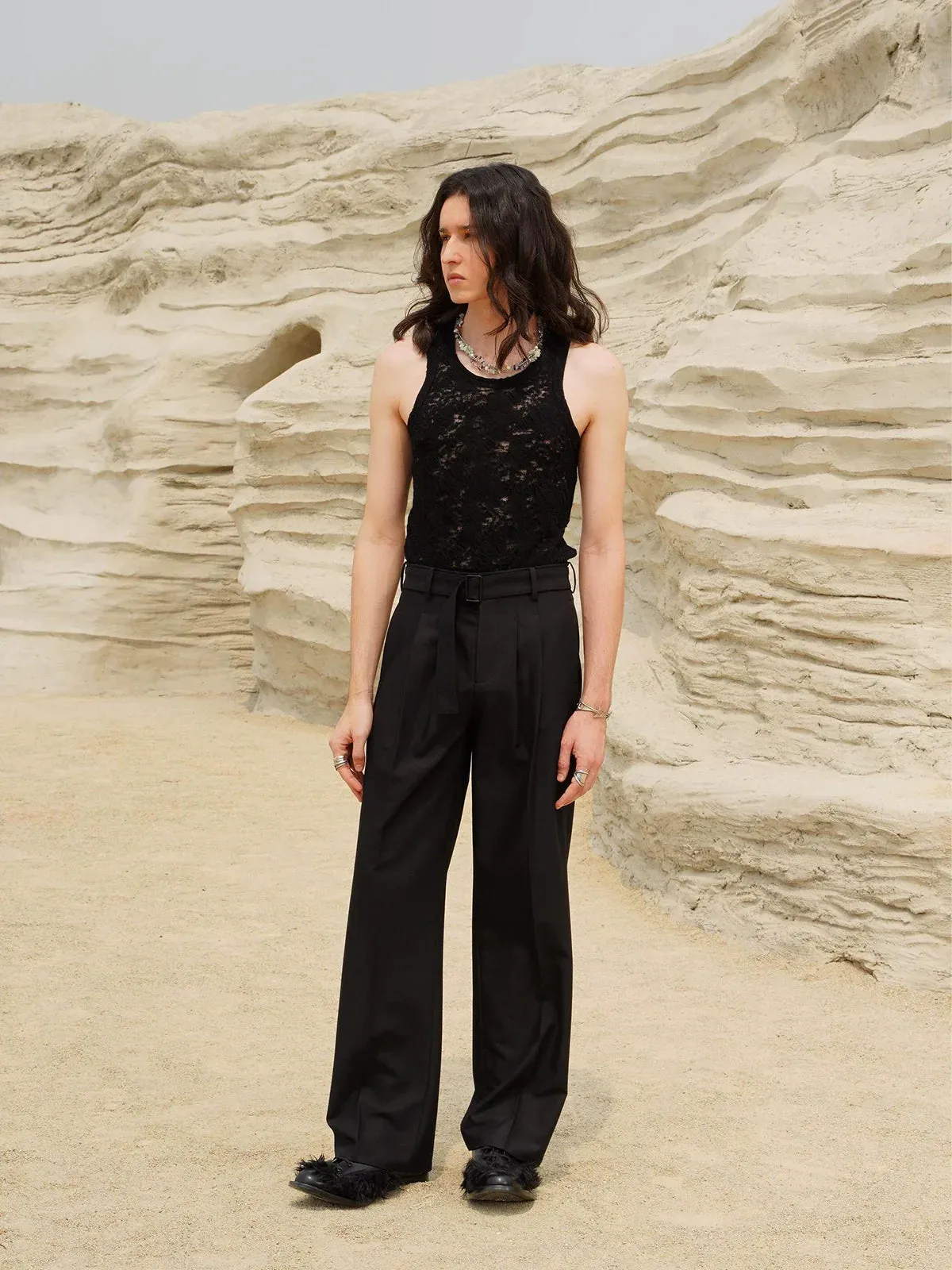 Pleated Wide-Leg Trousers