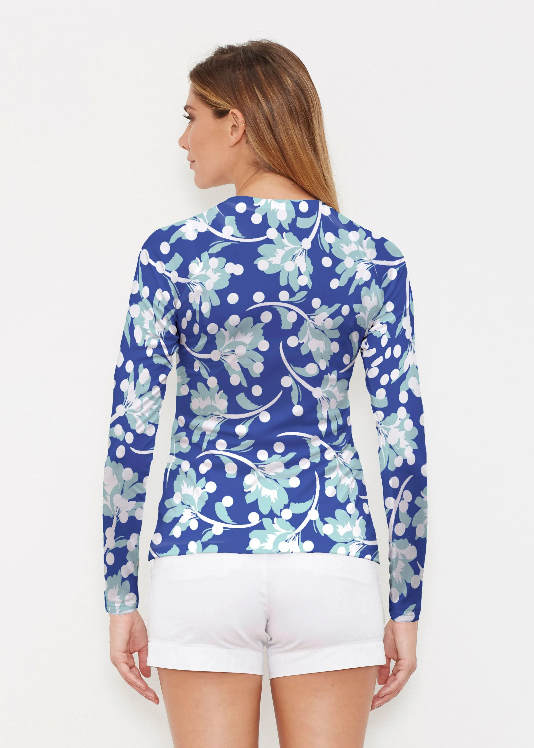 Polka Dot Floral Navy (7916) ~ Long Sleeve Rash Guard