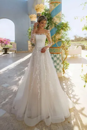 Princess A Line Long Sleeves Lace Appliques Bohemian Wedding Dress TN388