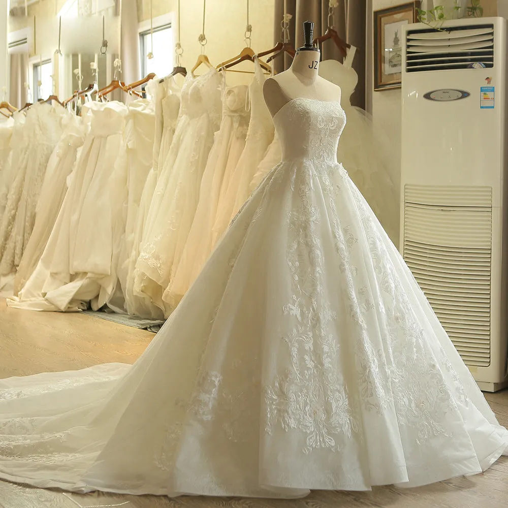 Princess Strapless Applique Lace Wedding Dress