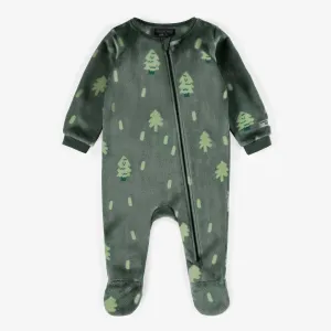 Pyjama une-pièce vert avec illustrations de sapins, bébé || One-piece green pajama with pine tree illustrations, baby