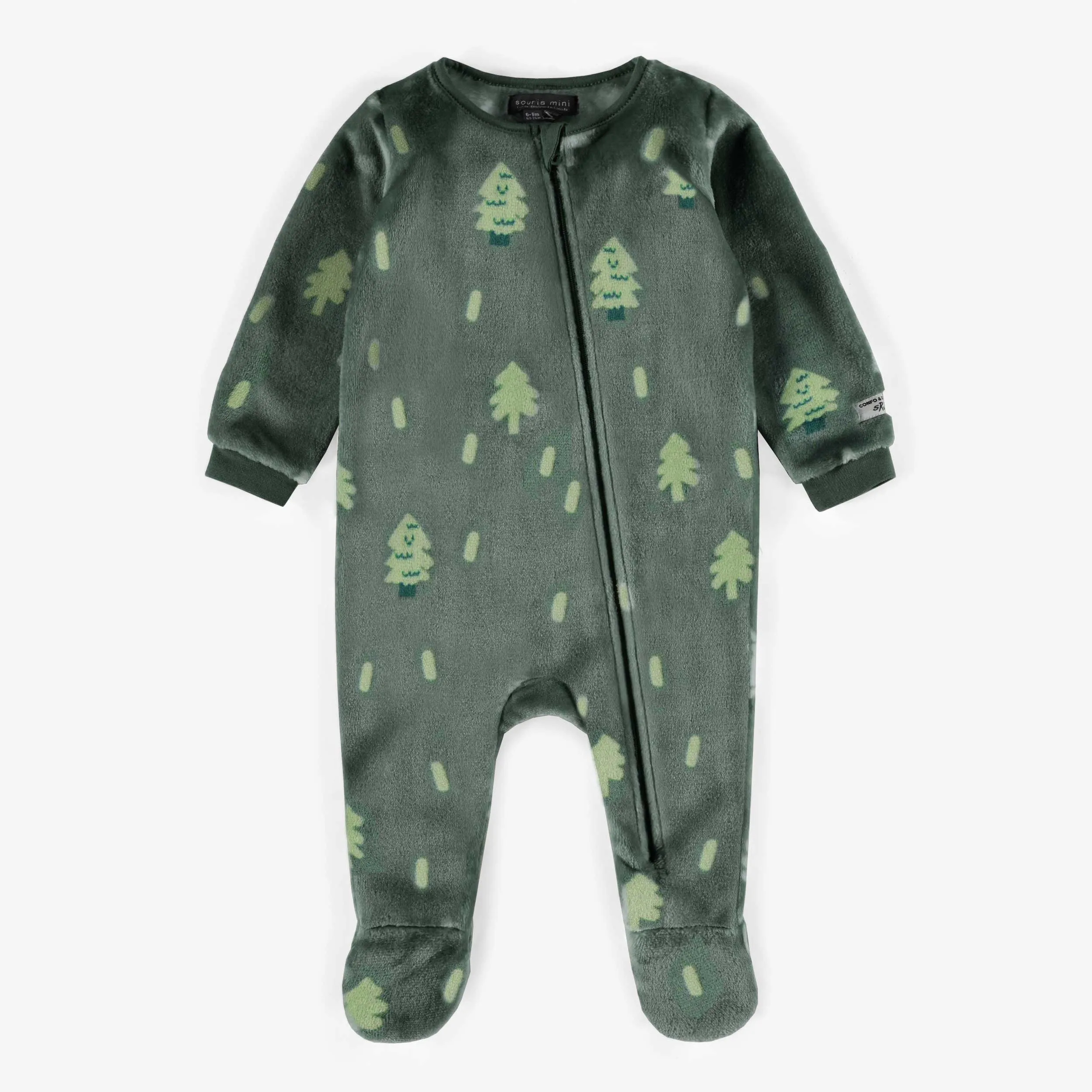 Pyjama une-pièce vert avec illustrations de sapins, bébé || One-piece green pajama with pine tree illustrations, baby