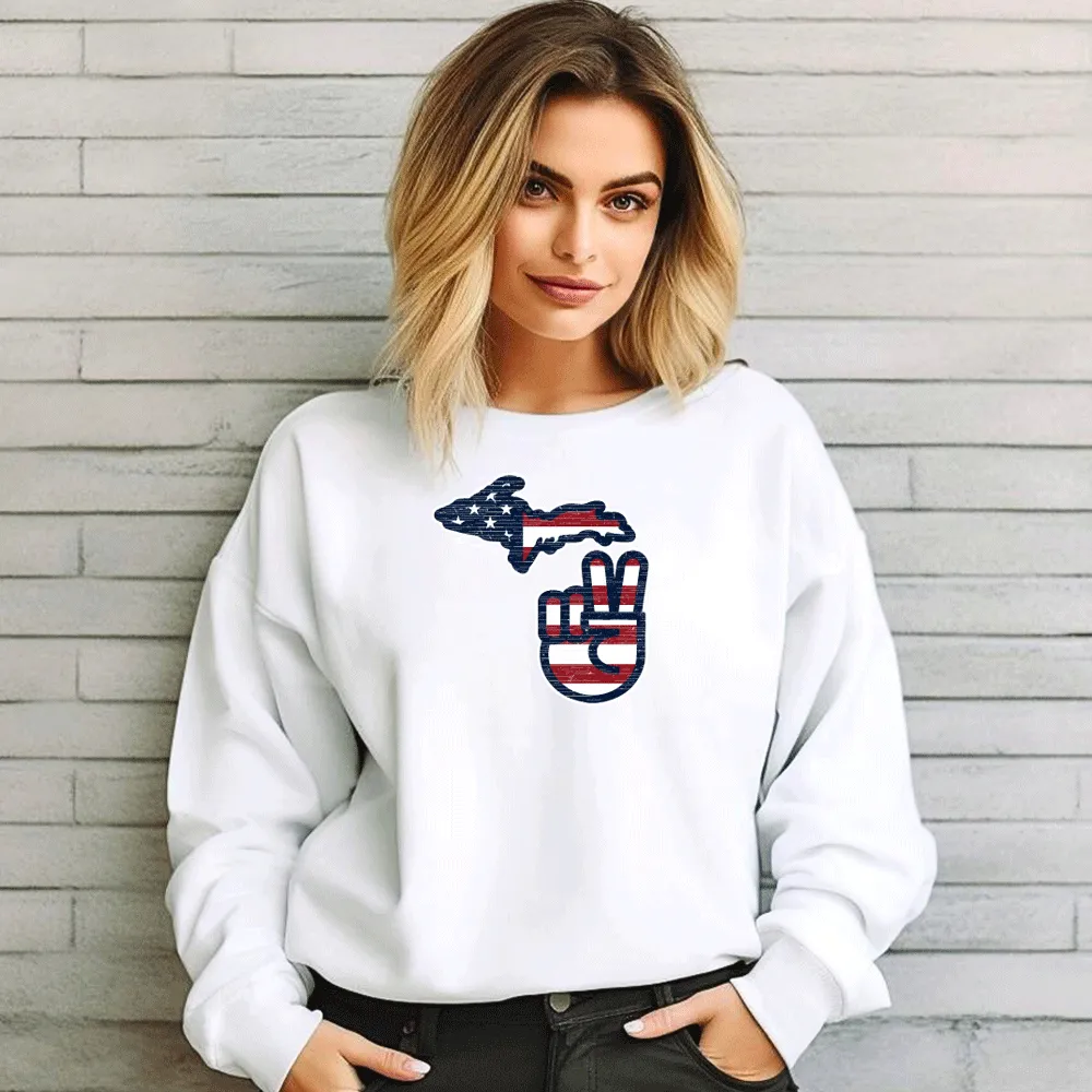"Michigan Flag Peace" Relaxed Fit Classic Crew Unisex Sweatshirt