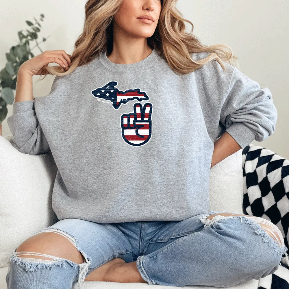 "Michigan Flag Peace" Relaxed Fit Classic Crew Unisex Sweatshirt