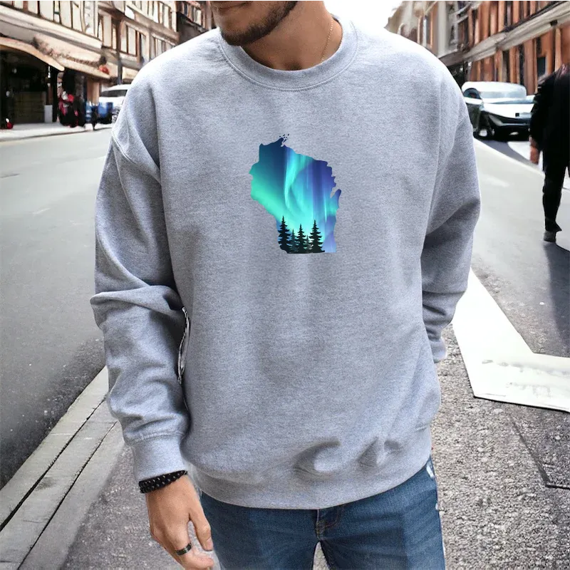 "Wisconsin Northern Lights" Men's Classic Crew Sweatshirt