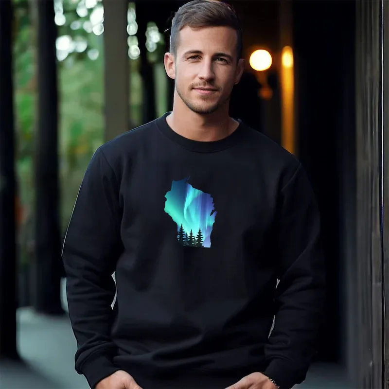 "Wisconsin Northern Lights" Men's Classic Crew Sweatshirt