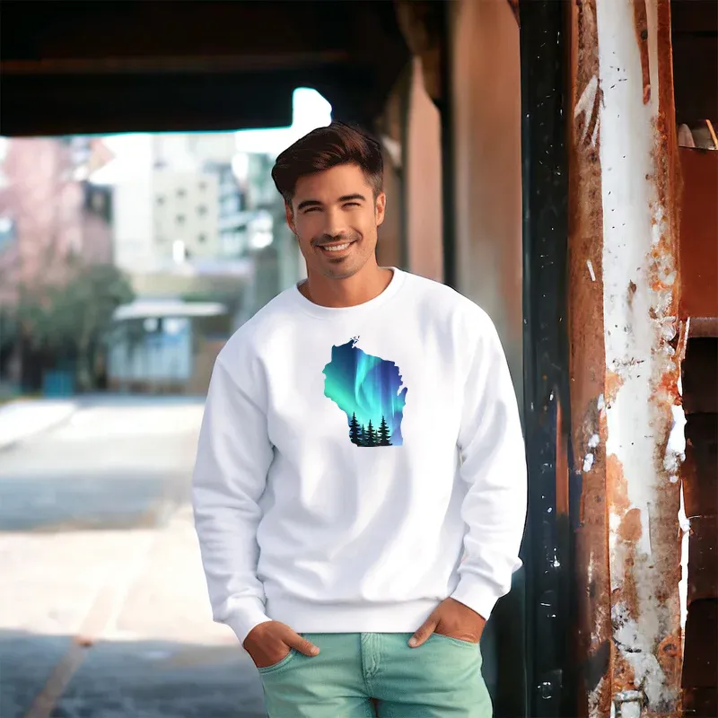 "Wisconsin Northern Lights" Men's Classic Crew Sweatshirt