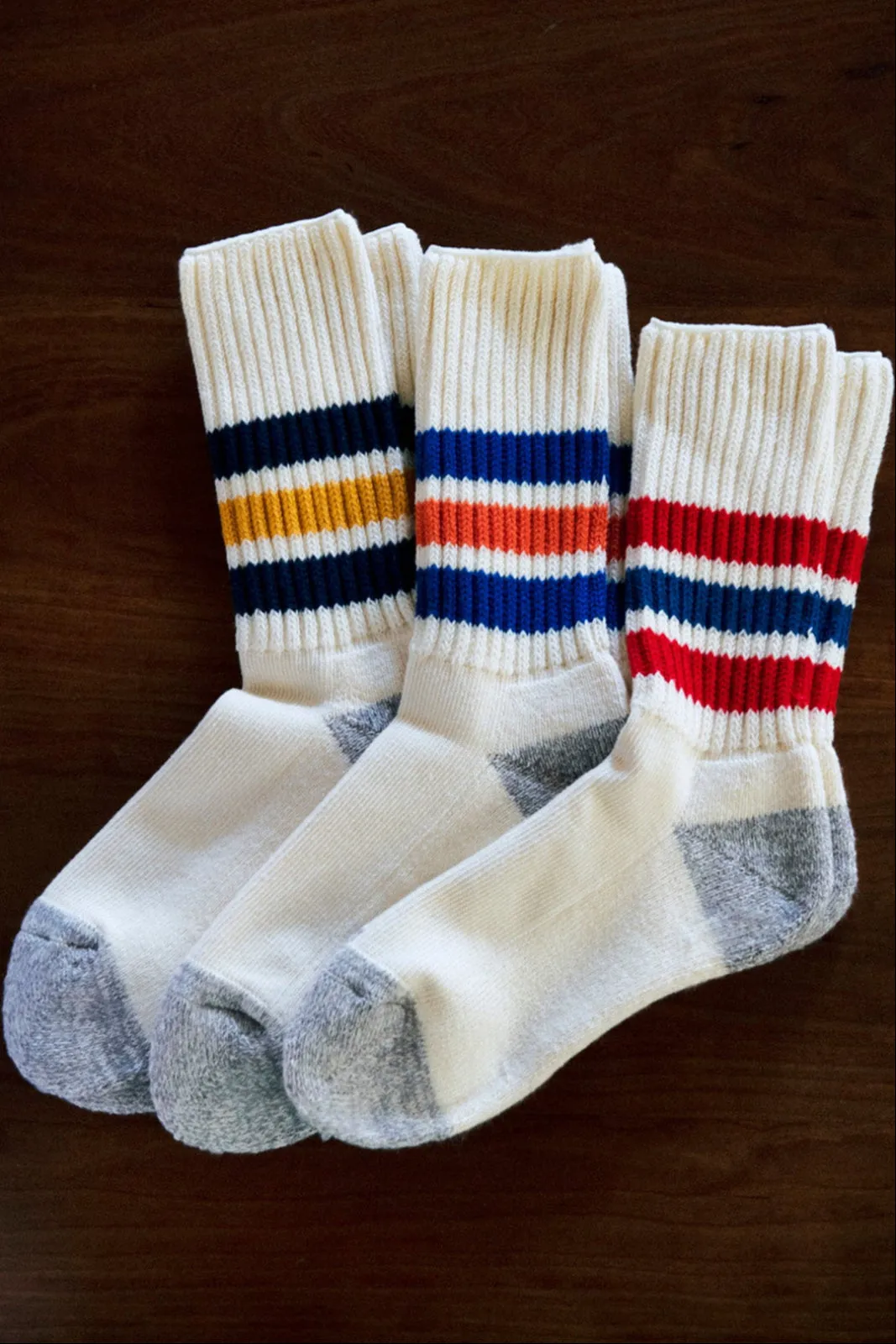 R1255 Coarse Ribbed Oldschool Crew Sock Blue/Orange