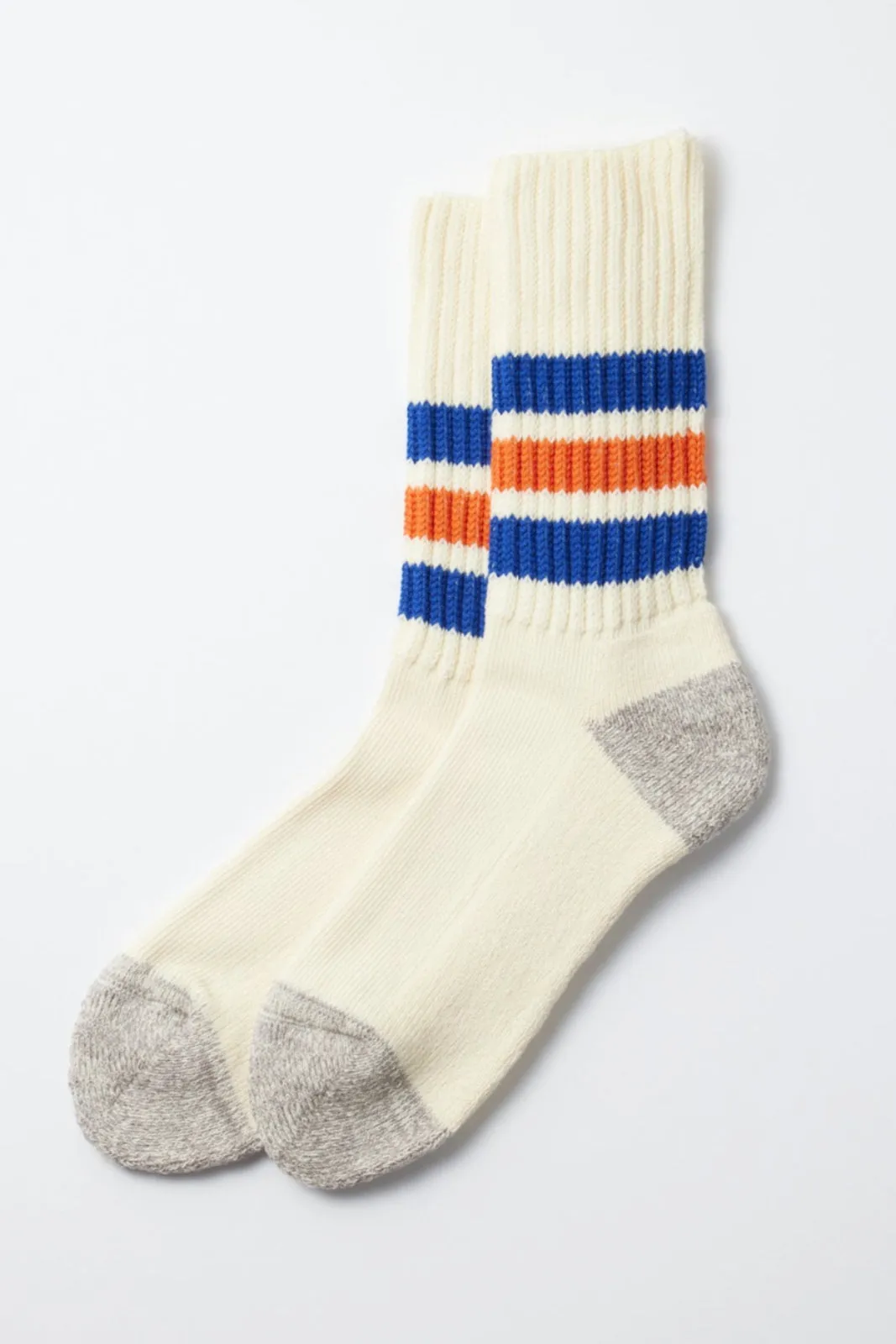 R1255 Coarse Ribbed Oldschool Crew Sock Blue/Orange