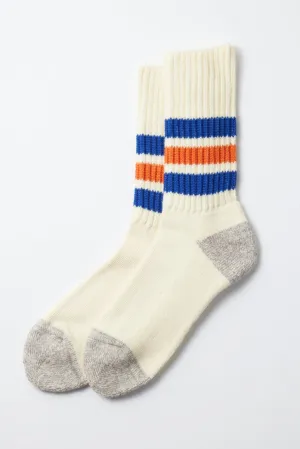 R1255 Coarse Ribbed Oldschool Crew Sock Blue/Orange