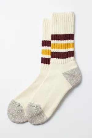 R1255 Coarse Ribbed Oldschool Crew Sock Bordeaux/Yellow