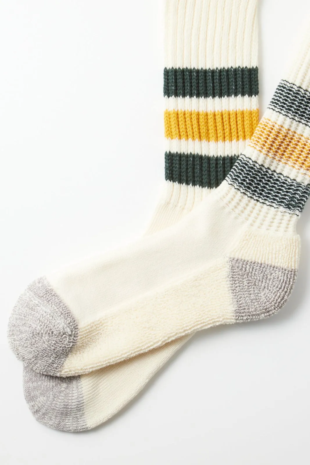 R1255 Coarse Ribbed Oldschool Crew Sock D. Green/Yellow