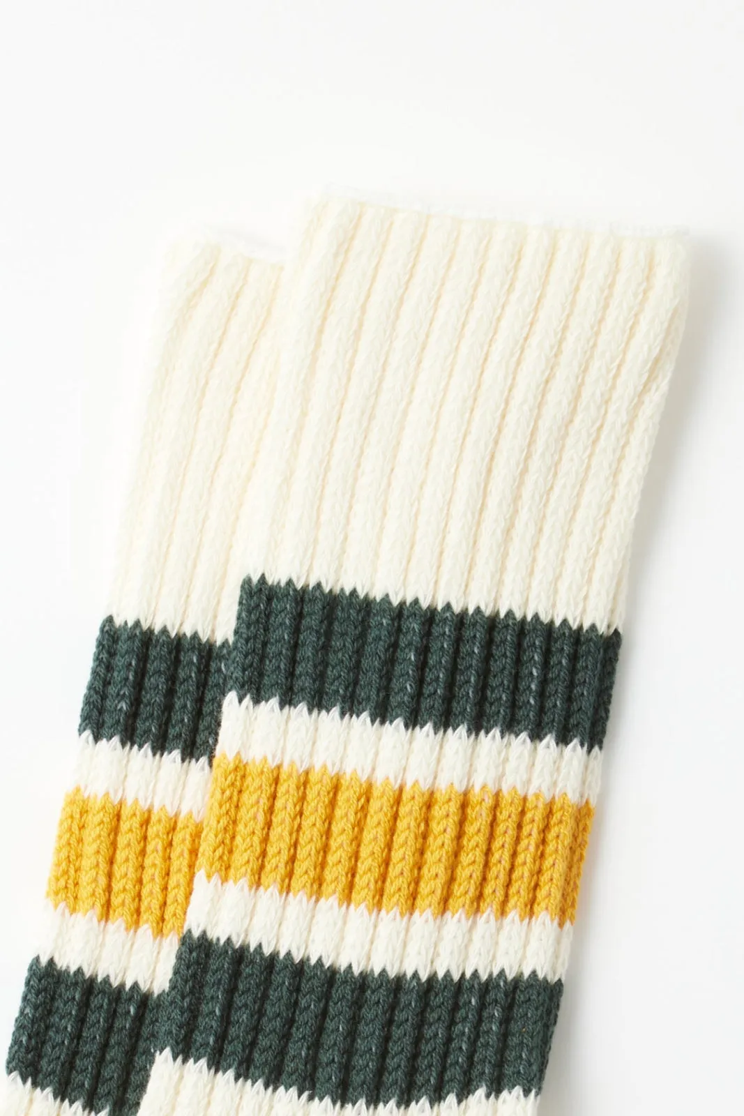 R1255 Coarse Ribbed Oldschool Crew Sock D. Green/Yellow