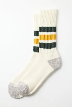 R1255 Coarse Ribbed Oldschool Crew Sock D. Green/Yellow