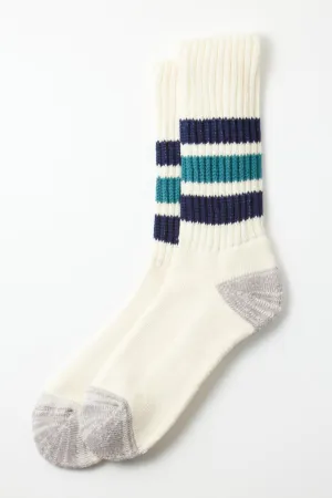 R1255 Coarse Ribbed Oldschool Crew Sock Navy Blue/NW Green