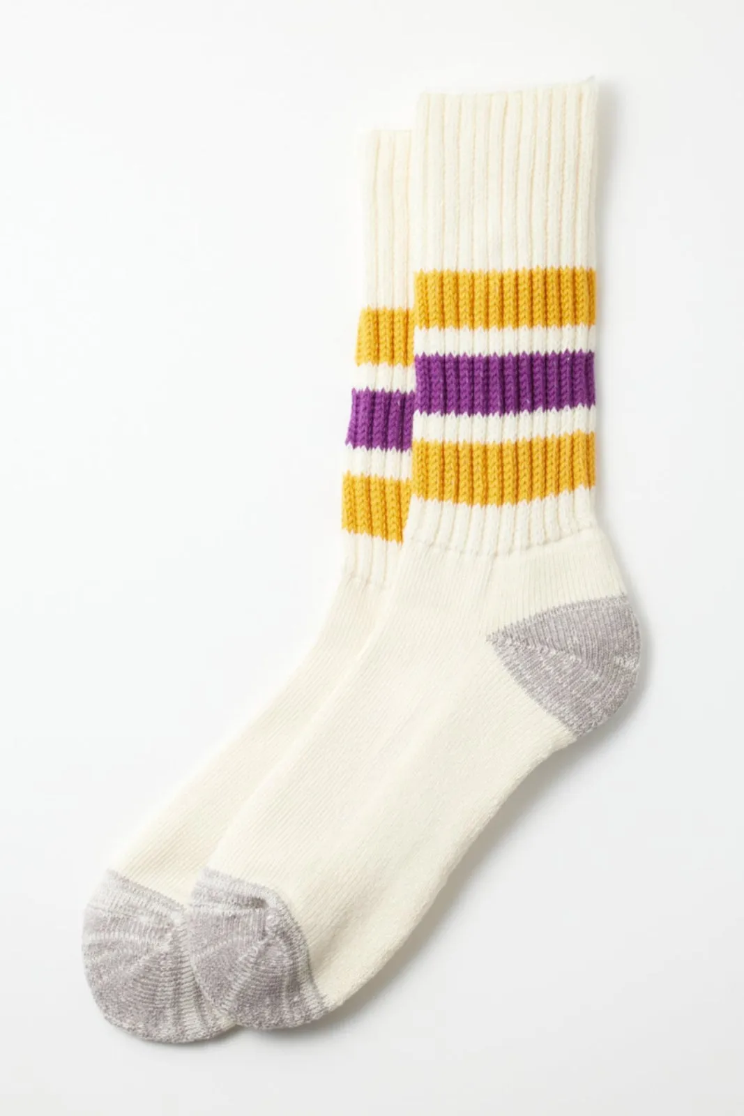 R1255 Coarse Ribbed Oldschool Crew Sock Yellow/Purple
