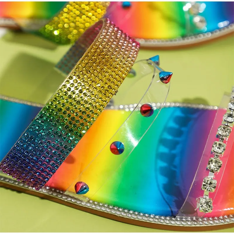 Rainbow Colored Crystal Women Slippers