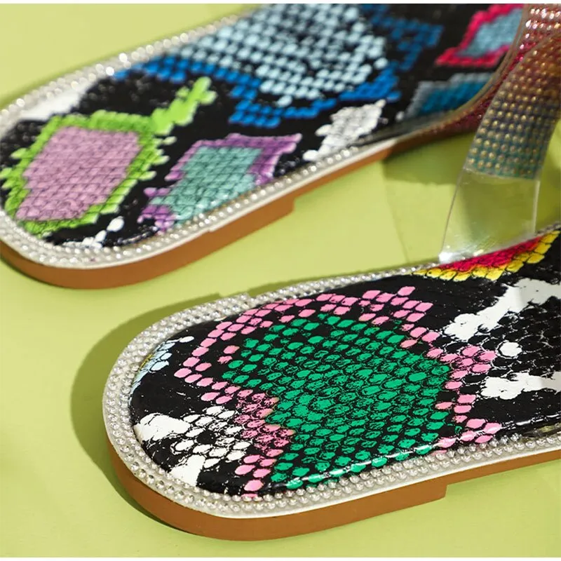 Rainbow Colored Crystal Women Slippers