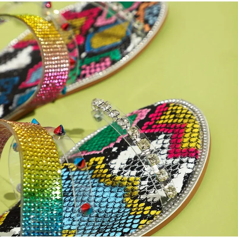 Rainbow Colored Crystal Women Slippers